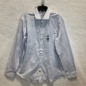Calvin Klein Men's Button Up Shirt XL Steel+ Slim Fit Stretch Wrinkle Free Blue